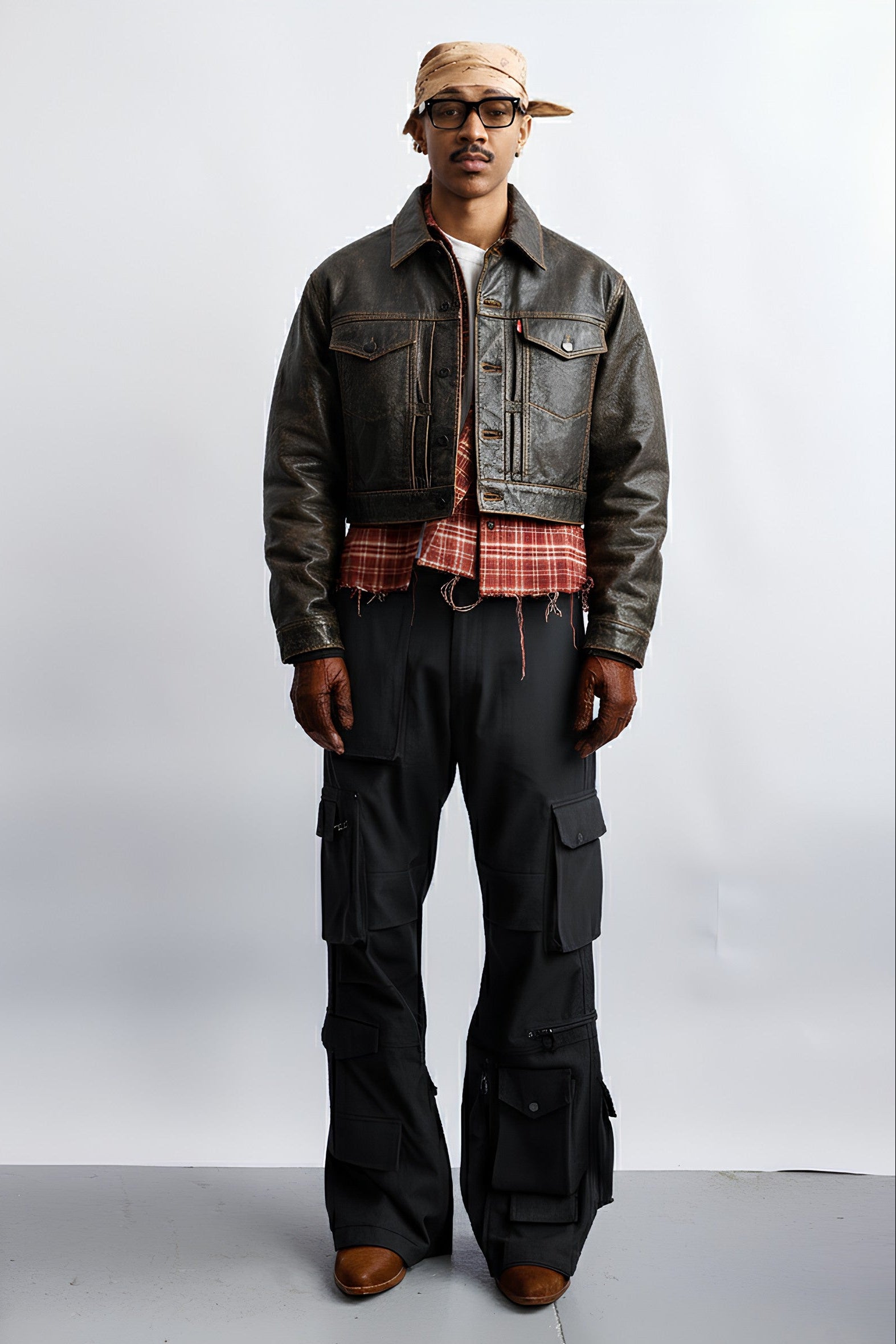 Cropped baggy leather Jacket