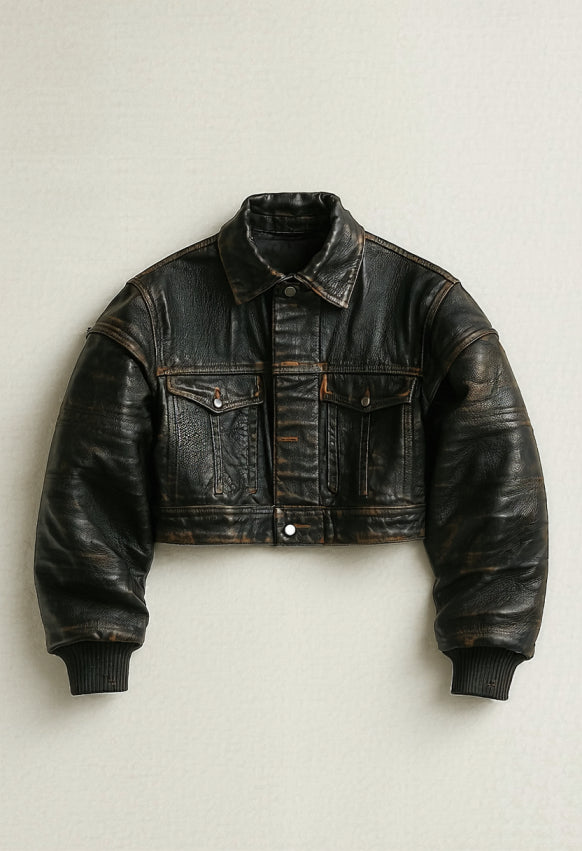 Cropped baggy leather Jacket